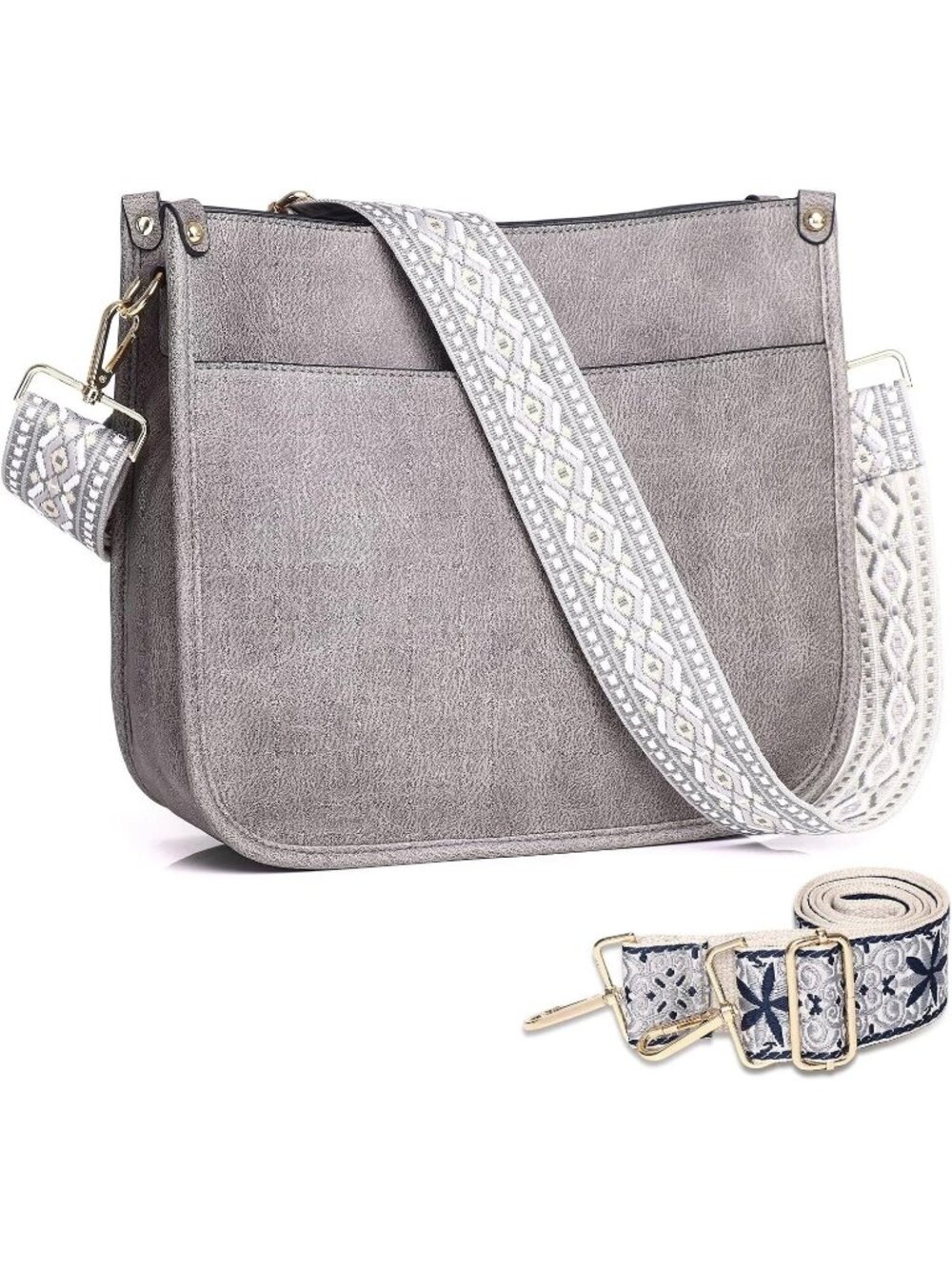 Women's Silver Vegan Leather Purse Bag Crossbody Bags With 2 Adjustable Straps